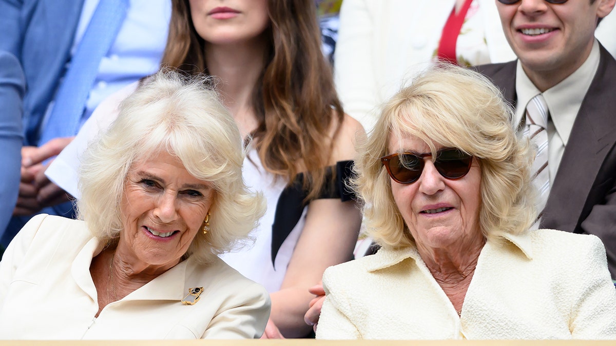 Queen Camilla and Annabel Elliot seated at Wimbledon Tennis Championships