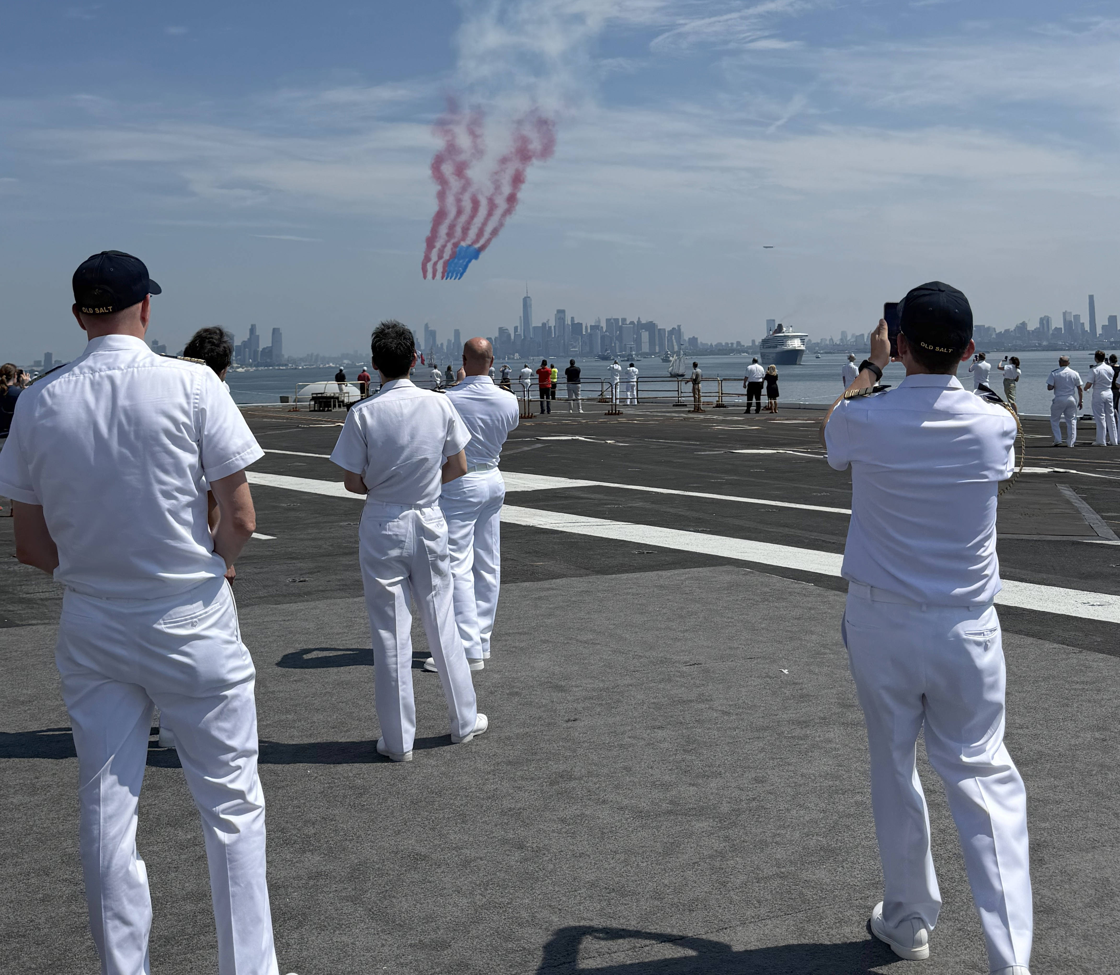 Sailors aboard the USS Nimitz in New York Harbor, July 4th, 2026