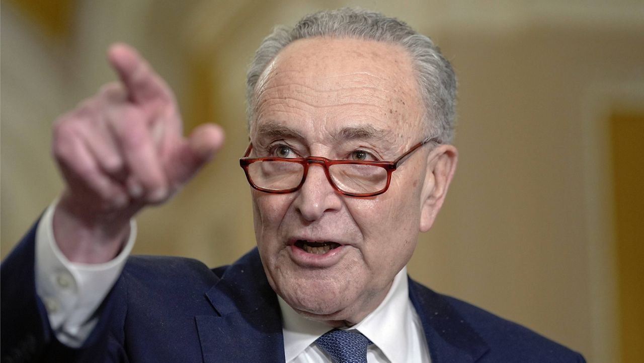 Sen. Majority Leader Chuck Schumer, D-N.Y., talks after a policy luncheon on Capitol Hill Tuesday, Dec. 3, 2024, in Washington. (AP Photo/Mariam Zuhaib)
