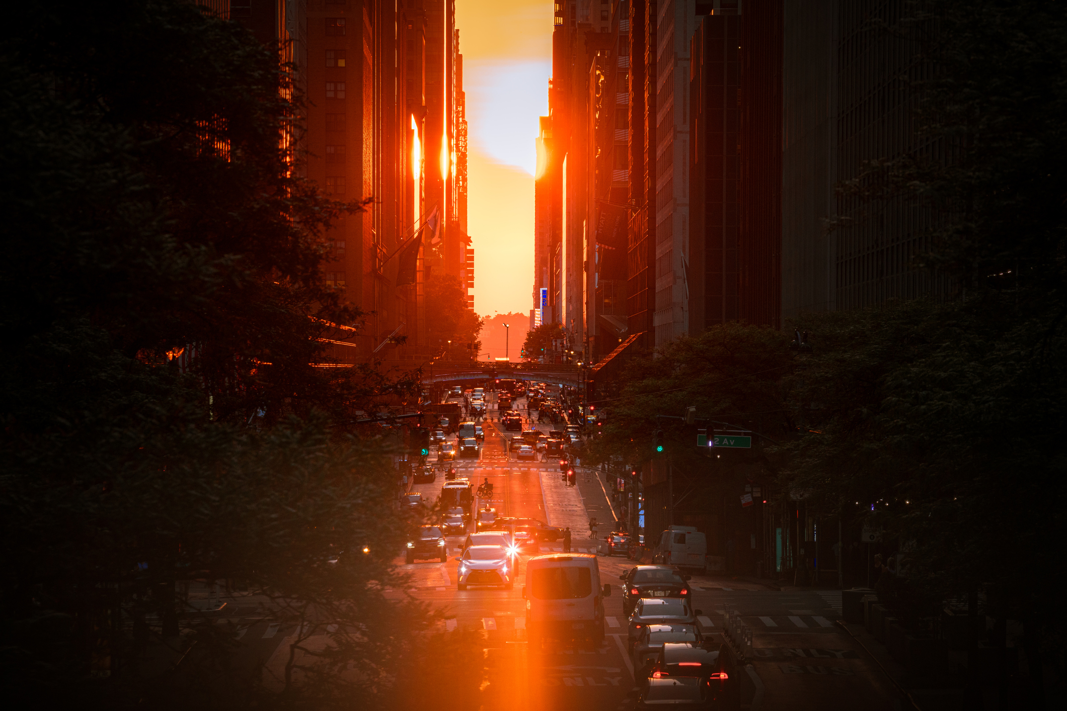 View of 42nd street at sunset NYC