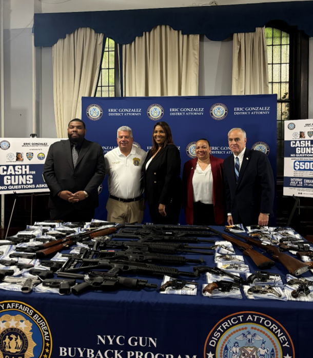 Attorney General James and Elected Officials at gun buyback event