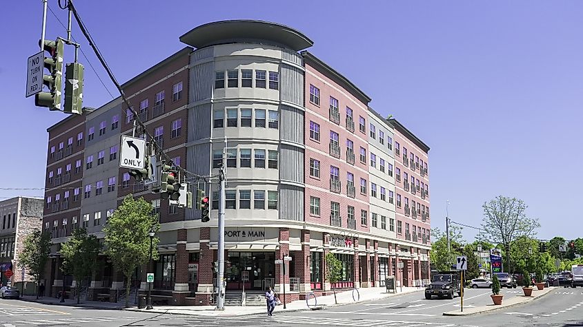 Modern residential and commercial building in Port Chester, New York. 
