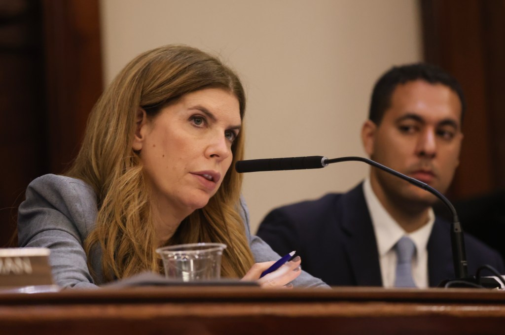 Speaker of the New York City Council Julie Menin speaks at a City Council hearing about the dissolution of the carriage industry in New York in Manhattan, NY on July 15, 2026. 