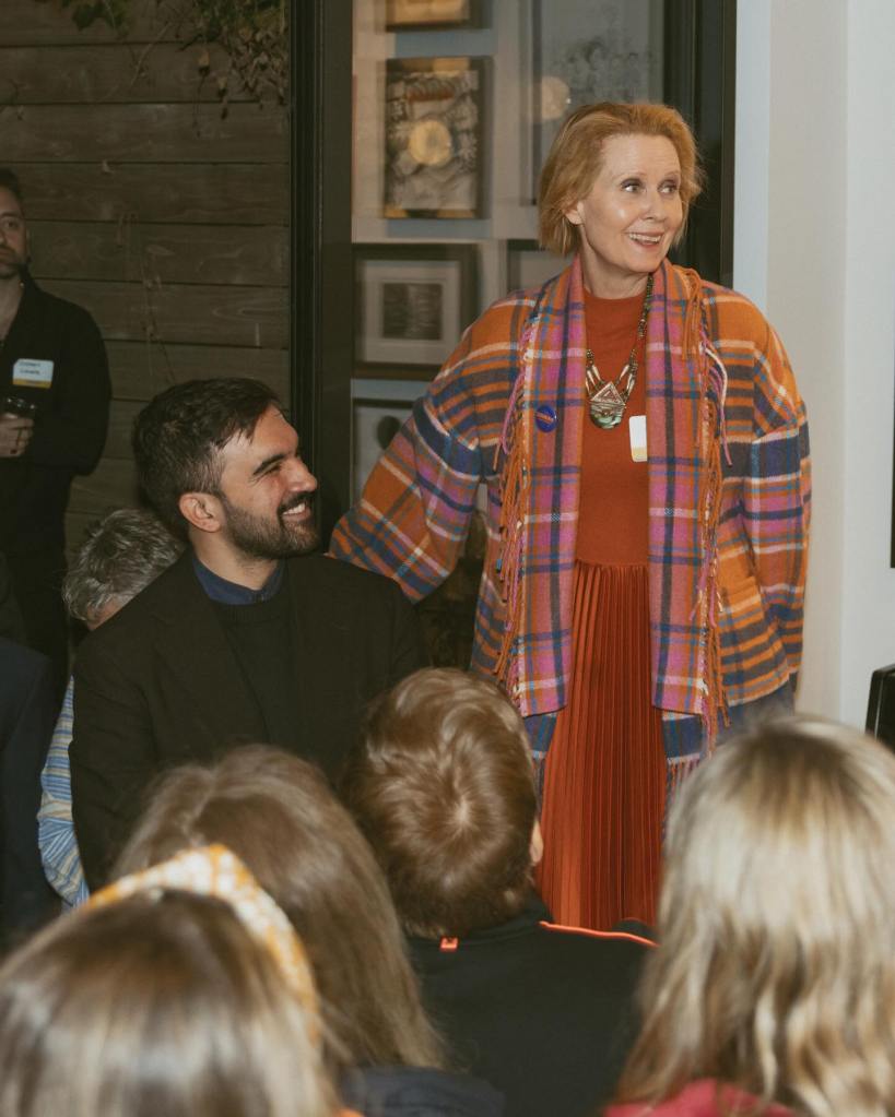 Cynthia Nixon (right) with NYC Mayor Zohran Mamdani at a fundraising party hosted at the actress' own home.