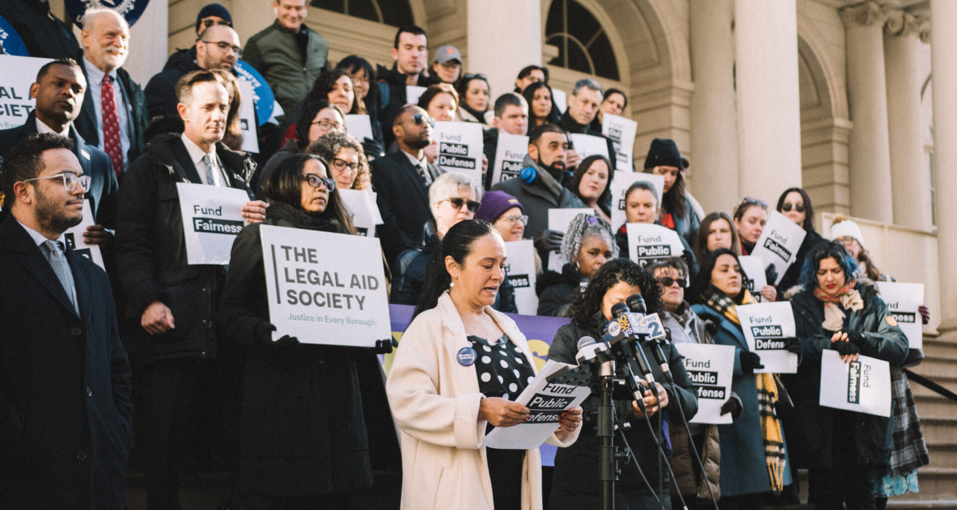 “Public defenders deserve to be treated equally and fairly — and so do the people we serve," says Tatiana Sarrion, Admin. Assistant with BDS’ Immigration Practice at a Rally for Fair Funding on March 20, 2023. Photo: Brooklyn Defender Services/Sarah Duggan