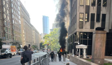 Person in custody after flames erupt from incendiary device outside NY federal building