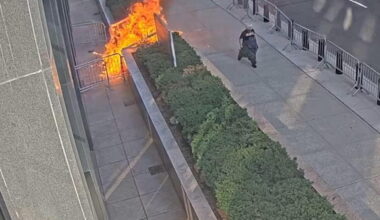 Surveillance video shows fireworks and flames lit on New York federal building