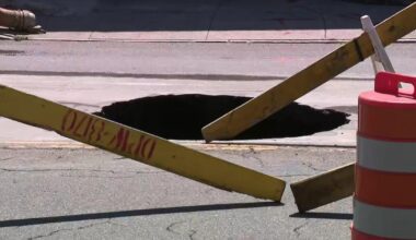 Large sinkhole opens on Yonkers road after sewer collapses underground