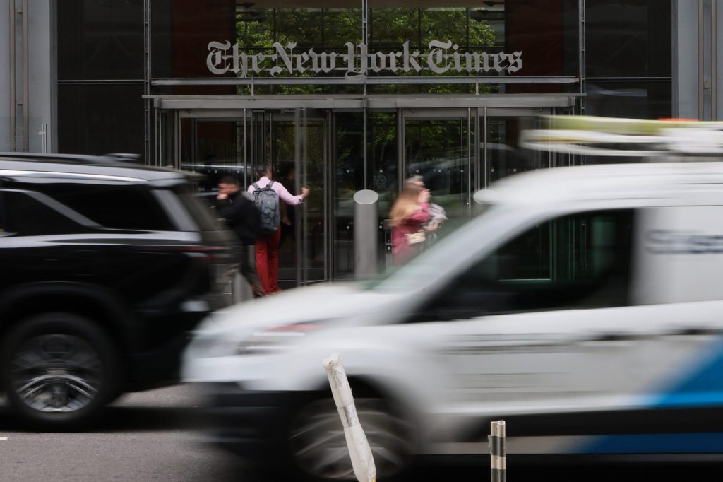 The New York Times building is seen on Wednesday, May 6, 2026, in New York City.