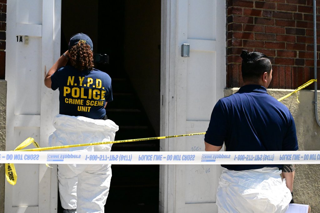 A Staten Island man with more than two dozen previous arrests was busted in the fatal stabbing of his ex-girlfriend's male buddy – and surrendered to cops who cornered him as he chowed down on pizza, cops and sources said Tuesday. 