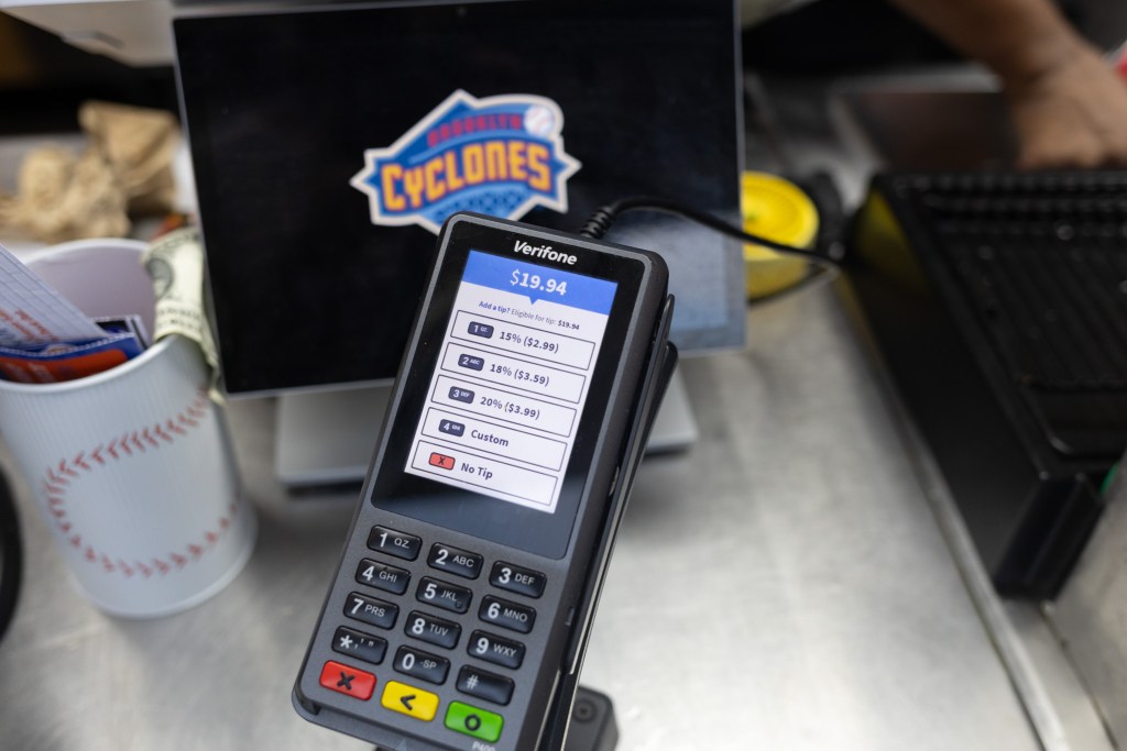 A card reader at a Brooklyn Cyclones concession stand offered different tip amounts,