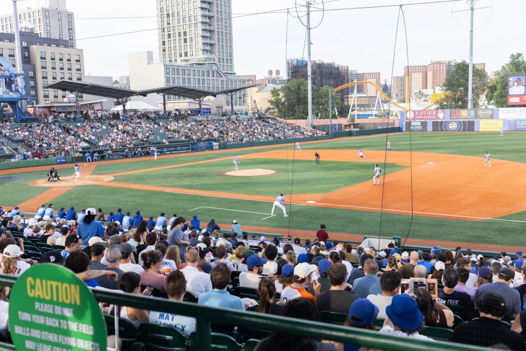 Fans pack the stands in Coney Island to watch the Brooklyn Cyclones Play on Seinfeld Day,