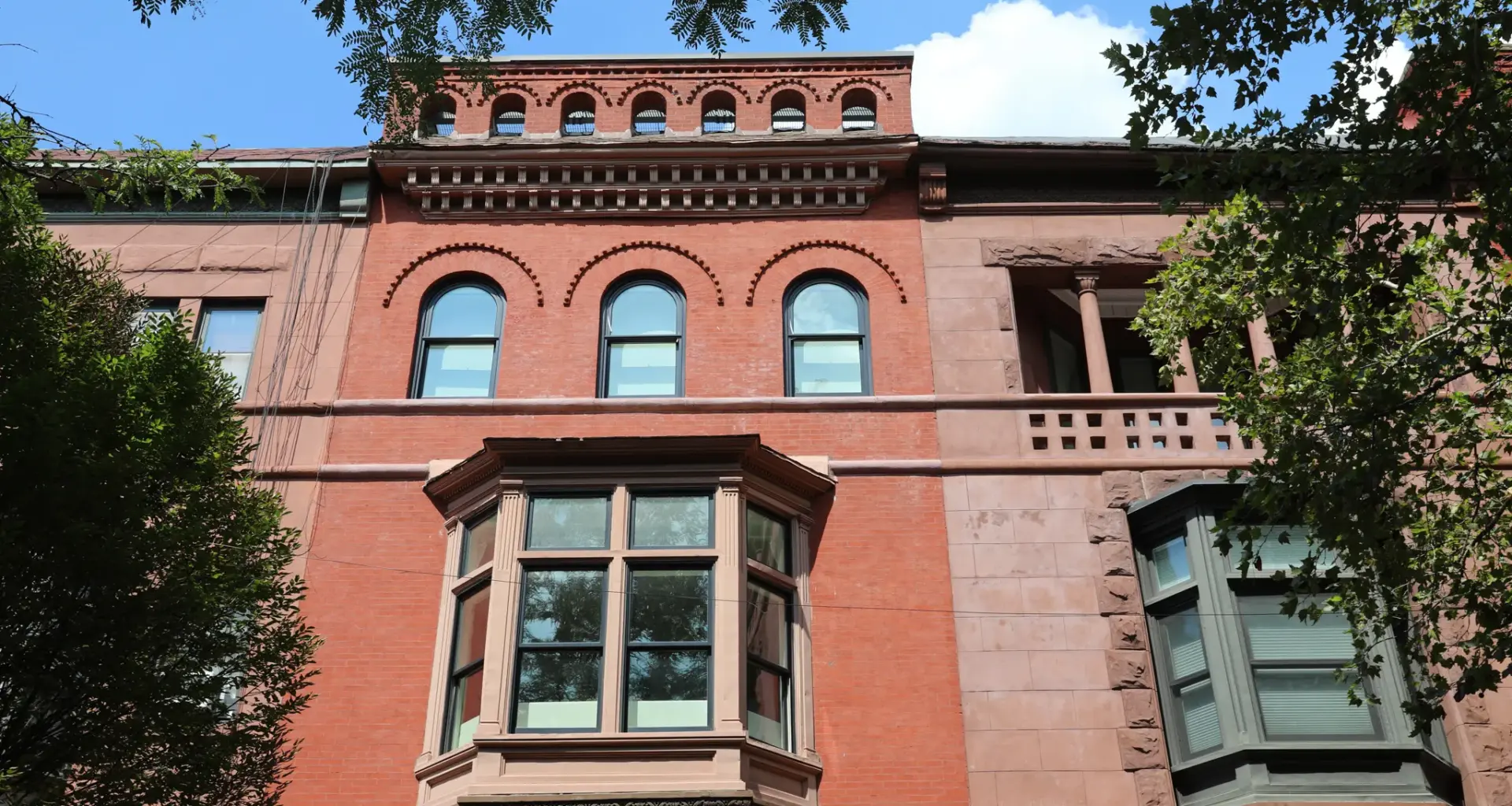 Brownstones lined a Harlem block, Aug. 7, 2026. Credit: Alex Krales/The City Reporter