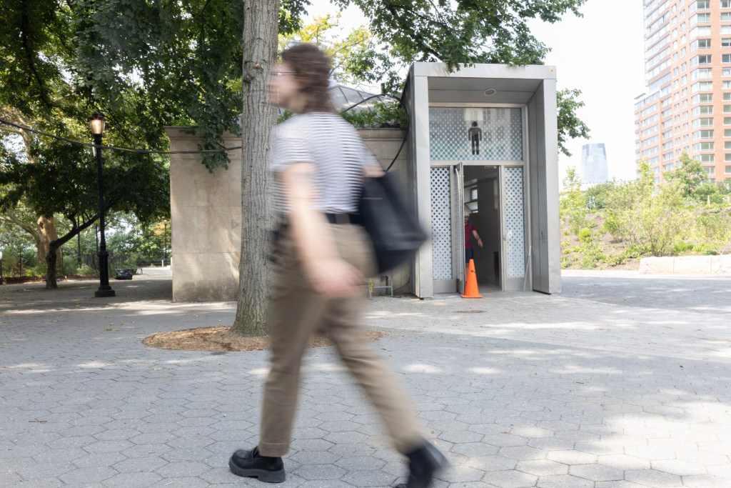 People use a public restroom in The Battery on the tip of Manhattan,