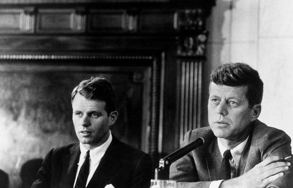 Robert Kennedy and John F. Kennedy at the Mclelllan Hearings, aimed at the Teamsters Union and its leader, Jimmy Hoffa.