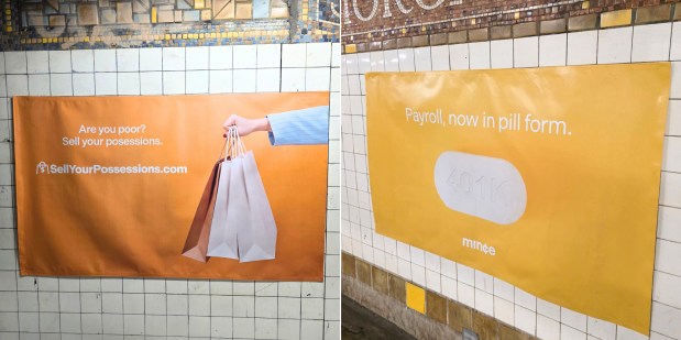 Harris Alterman and Dave Ross are having a little fun in the subways by posting parody ads featuring taglines meant to turn the tables on AI. (Courtesy Photo)