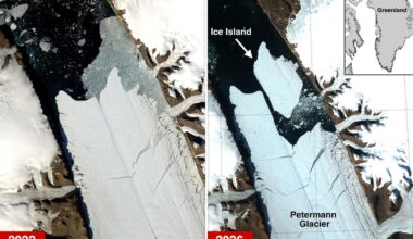 Manhattan-sized chunk of ice breaks away from Greenland glacier, forming icy island
