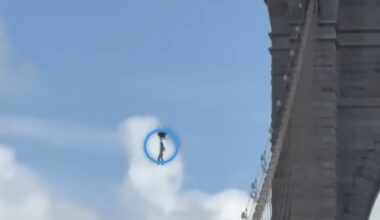 Guy Climbs Brooklyn Bridge, Waves Flags, Strips, and Jumps