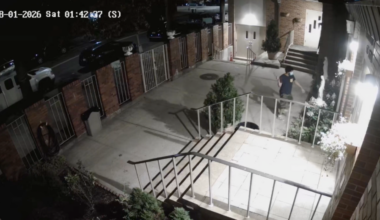 A masked man is caught on camera destroying a statue of the Blessed Mother at St. Rita Catholic Church in Queens, New York, Aug. 1, 2026.