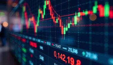 Close-up of a stock market chart displaying financial data and trading trends.