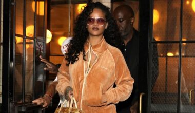 Rihanna Gets Dinner in New York City Wearing a Creamsicle Velvet Tracksuit From Chloé