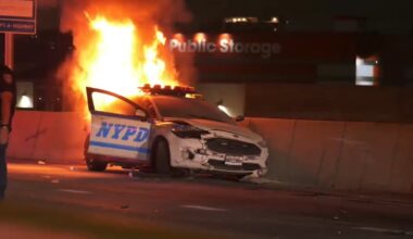 Driver rear-ends NYPD cruiser, causing it to overturn and catch fire on Bruckner Expressway in Bronx