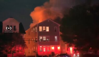 Firefighters respond to large 3-alarm house fire in Newark, New Jersey; building partially collapses