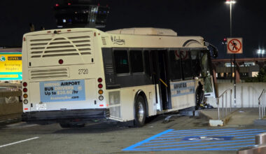 Airport shuttle bus hits wall at Newark Liberty International Airport; 13 people injured, 3 seriously
