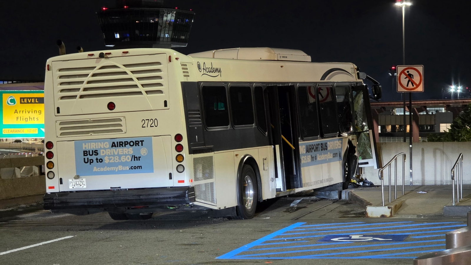 Airport shuttle bus hits wall at Newark Liberty International Airport; 13 people injured, 3 seriously