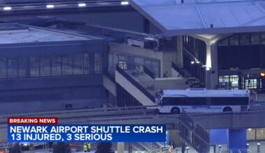 13 people injured, 3 seriously, after airport shuttle bus hits wall at Newark Liberty International Airport
