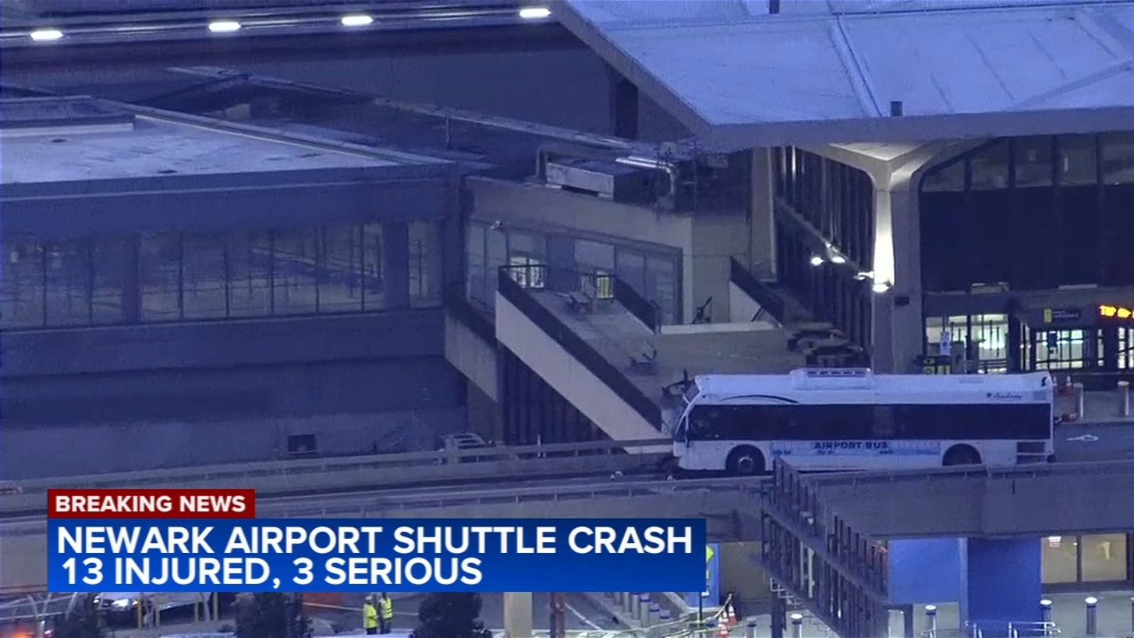 13 people injured, 3 seriously, after airport shuttle bus hits wall at Newark Liberty International Airport