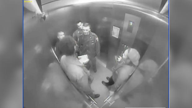 Surveillance video shows violent confrontation between police and Dennis Prewitt, during which Prewitt appears to be choked by Officer Omar Habib.