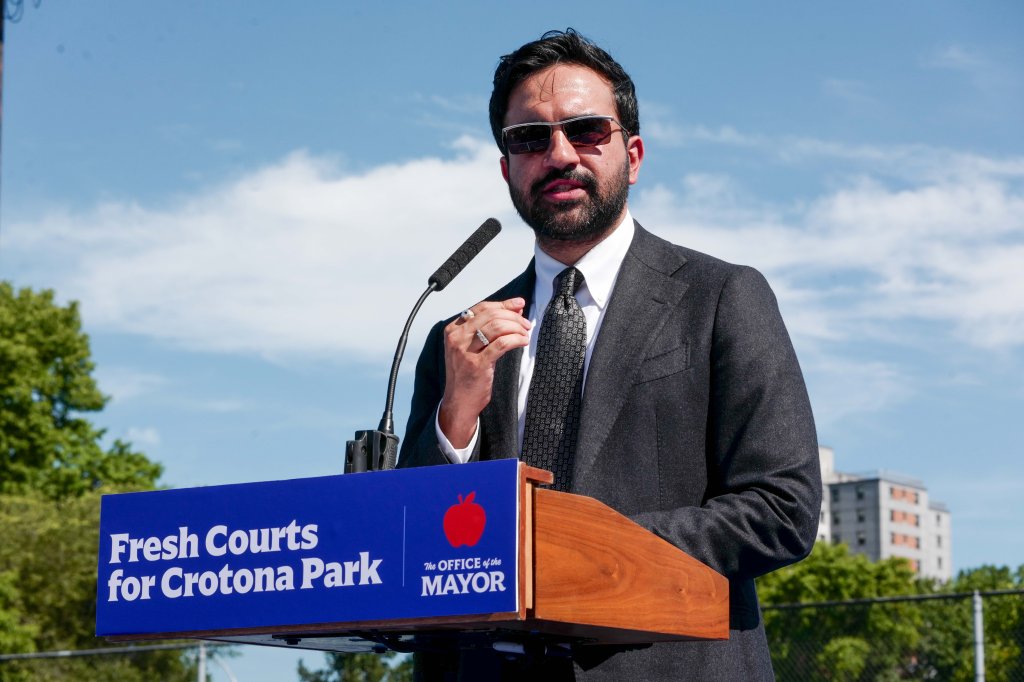 New York City Mayor Zohran Kwame Mamdani attends the ribbon cutting for 10 newly resurfaced tennis courts in Crotona Park in the Bronx, New York, on Wednesday, August 26, 2026. The project is a partnership with NYJTL, USTA Foundation and Yonex, allowing for the Bronx to have its first and only public tennis courts.