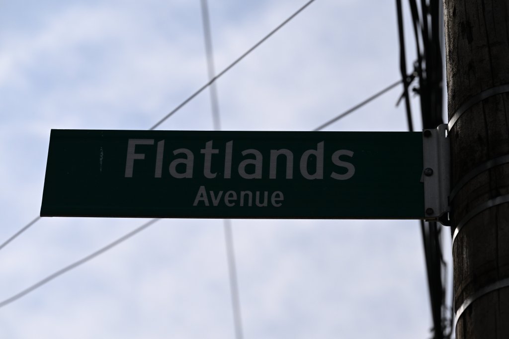 A street sign for Flatlands Avenue in Brooklyn, New York.