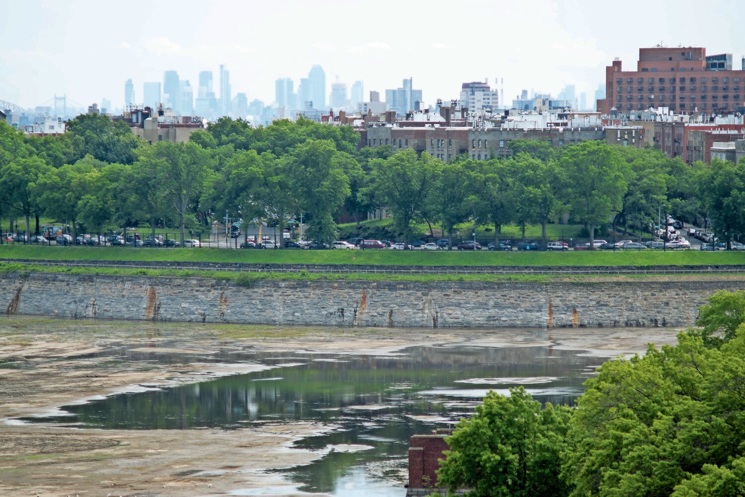The Jerome Park Reservoir was named after Leonard W. Jerome,  a wealthy 1800s Brooklyn resident, according to the city&rsquo;s department of parks and recreation.  Jerome was also principal owner of The New York Times, founder of the American Academy of Music and Sir Winston Churchill&rsquo;s grandfather, the department said. The south basin was drained in 2019 for a previous project, pictured.