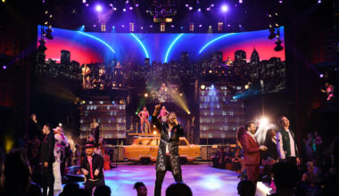 Cast members of Mad Apple by Cirque du Soleil perform during the premiere New York-New York Hot ...