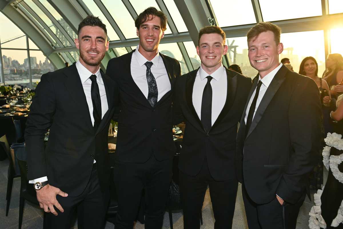 (L-R) Cody Bellinger, Spencer Jones, Ben Rice and Will Warren attend the Carlos Rodón Foundation 2026 Willow Gala at the Refinery on August 24, 2026 in Brooklyn, New York.  (Photo by Bryan Bedder/Getty Images for the Carlos Rodón Foundation)