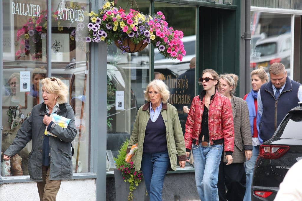 Queen Camilla shopping in the village of Ballater today with her sister, Annabel Elliot, her daughter, Laura Lopes and grandchildren, whilst on her summer holiday at nearby Balmoral Castle Scotland 17th August, 2026