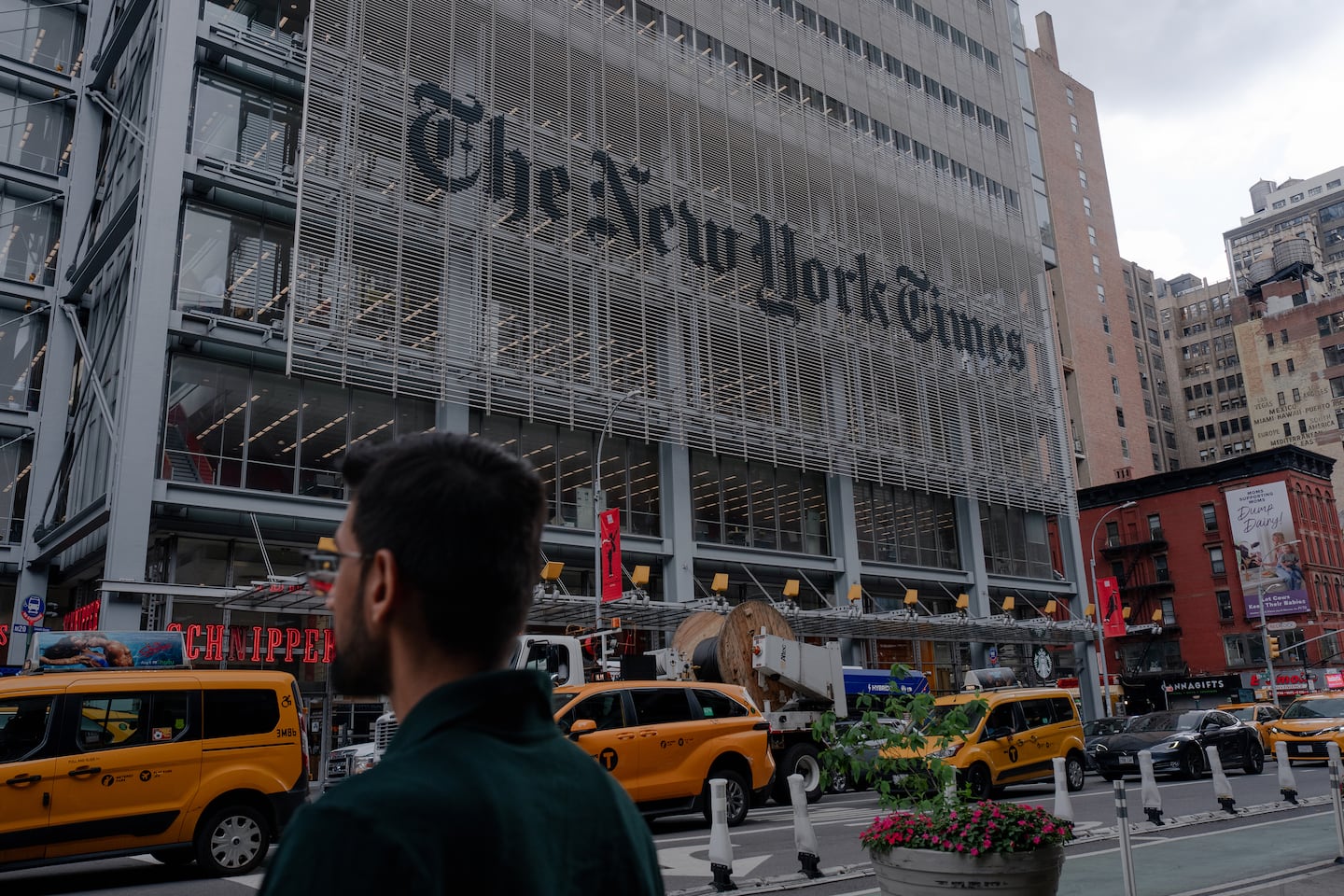 The New York Times building in Manhattan on July 29.