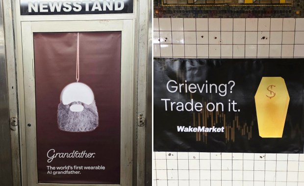 Harris Alterman and Dave Ross are having a little fun in the subways by posting parody ads featuring taglines meant to turn the tables on AI. (Courtesy Photo)