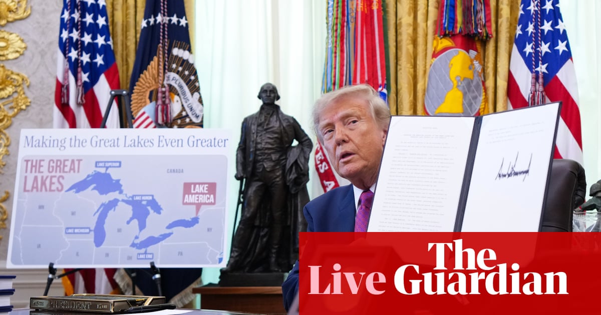 Canadian prime minister and New York lawmaker denounce Trump’s move to rename Lake Ontario as Lake America – as it happened | US politics