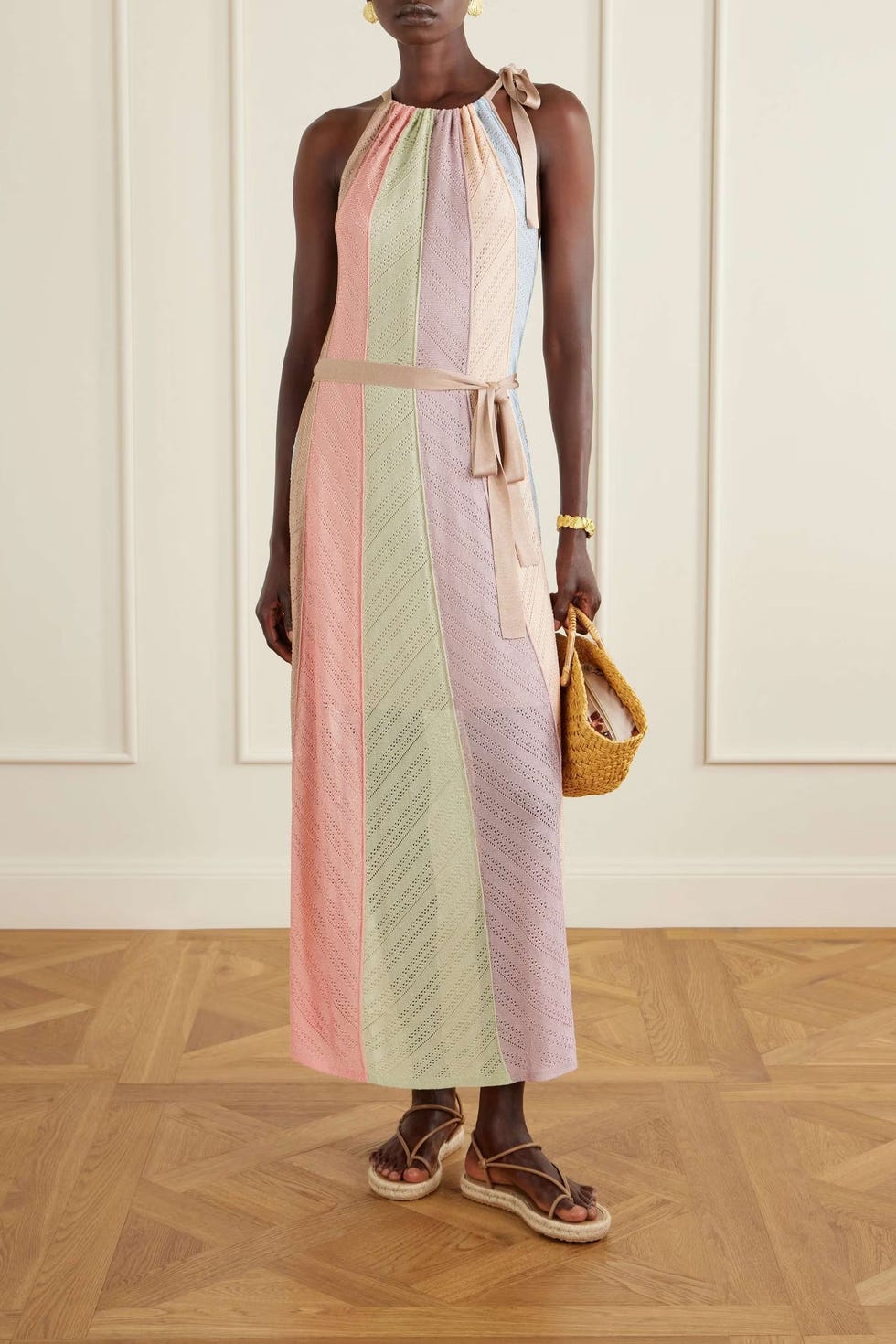 Mahon splice halter mesh midi dress