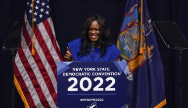 Assemblymember Rodneyse Bichotte Hermelyn speaks during the New York State Democratic Convention in New York, Thursday, Feb. 17, 2022. Photo: Seth Wenig/AP