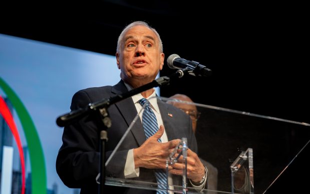 New York State Comptroller Thomas DiNapoli speaks at an event welcoming people to the new location of the National Action Network House of Justice on Tuesday, June 16, 2026 in New York. (AP Photo/Anna Connors)