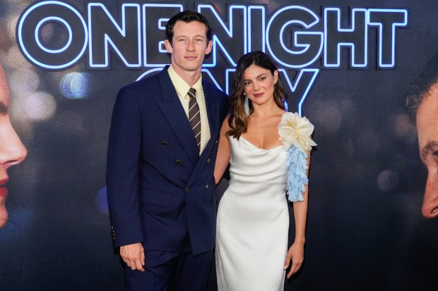 Callum Turner, left, and Monica Barbaro attend the premiere of "One Night Only" at the SVA Theatre on Monday, Aug. 3, 2026, in New York. (Photo by Charles Sykes/Invision/AP)