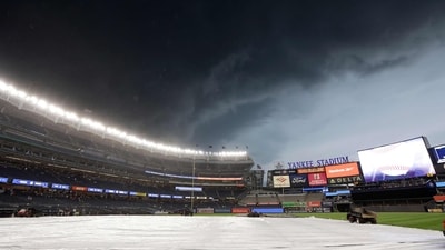 The Yankees' scheduled game against the Atlanta Braves in the Bronx on Friday has been delayed because of severe weather in the area. (Getty Images via AFP)