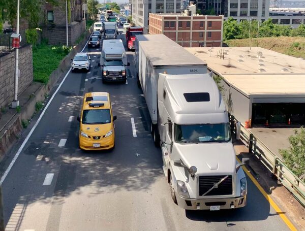 More than 130,000 vehicles — including 13,000 trucks — travel along the BQE’s triple cantilever every day. Photo: Mary Frost/Brooklyn Eagle