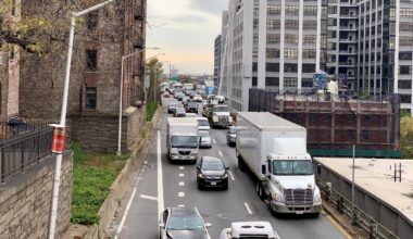 The Queens-bound BQE approaching the triple cantilever. Photo: Mary Frost/Brooklyn Eagle