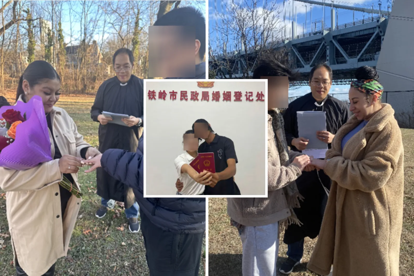 Images from an indictment against 11 suspects accused of participating in a green card marriage fraud scheme, August 12, 2026.