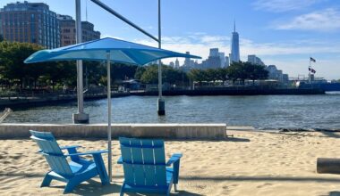 Manhattan’s first 5.5-acre public beach boasts 1,200 tons of sand, skyline views, and 20 million water-filtering oysters
